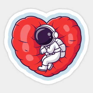 Cute Astronaut Sleeping On Love Heart Pillow Cartoon Sticker